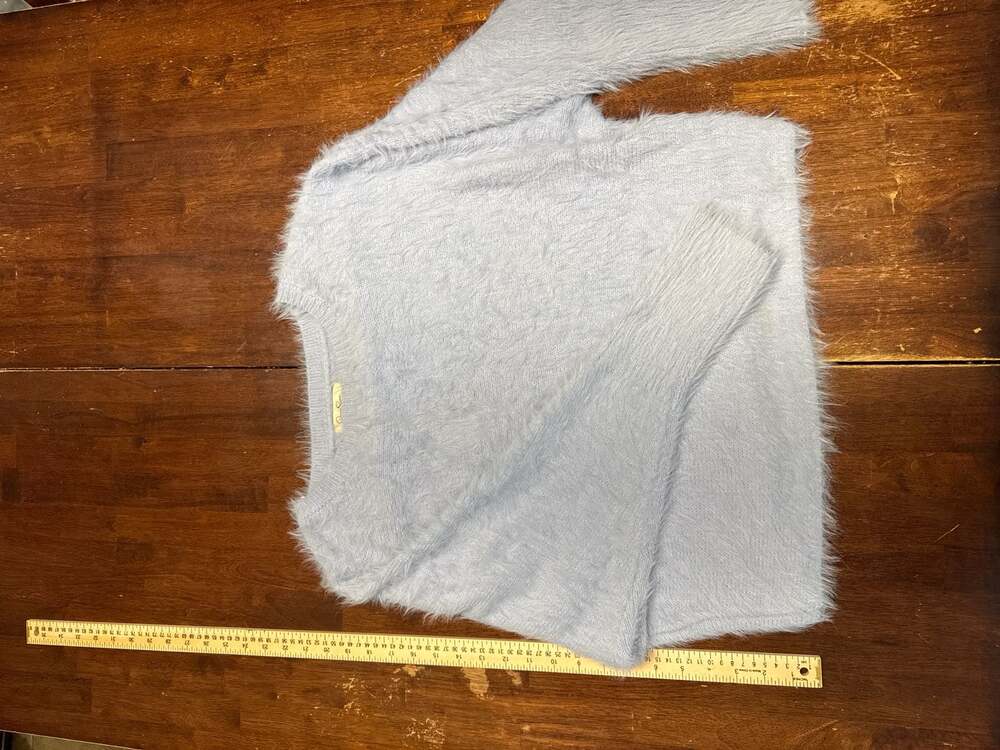 Jessica Simpson Women's Light Blue Fuzzy Faux Fur Crew Neck Sweater